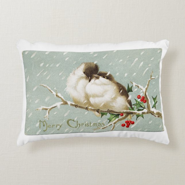 Vintage Weihnachtsvögel Dekokissen (Vorderseite)