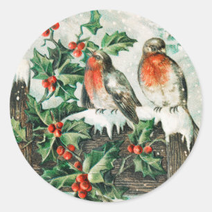 Vintage Weihnachtsvögel Feiertag Runder Aufkleber