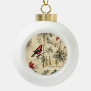 Vintage Weihnachtsvögel Stechpalmen-Beeren Keramik Kugel-Ornament