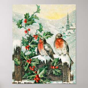 Vintage-Weihnachtsvögel Urlaub Poster