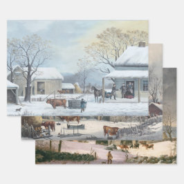 Vintage Weihnachtswrapping Papier WINTER FARMYARD