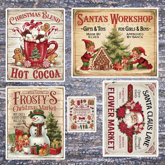 Vintage Weihnachtszeit Aufkleber