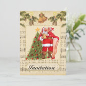 Vintage Weihnachtszeit Party Einladung (Stehend Vorderseite)