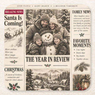 Vintage Weihnachtszeitung, Retro-Familienfeiertag Rechteckiger Pappuntersetzer