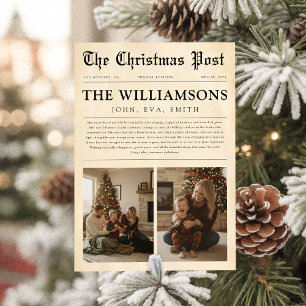 Vintage-Weihnachtszeitungsjahr im Rückblick Famili Feiertagskarte