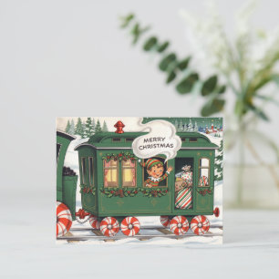 Vintage-Weihnachtszug-Elfen-Feiertagspostkarte Feiertagspostkarte