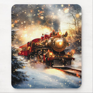 Vintage Weihnachtszug-Express in schneereicher Nac Mousepad