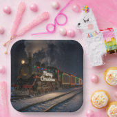 Vintage-Weihnachtszug im Schnee Pappteller (Party)