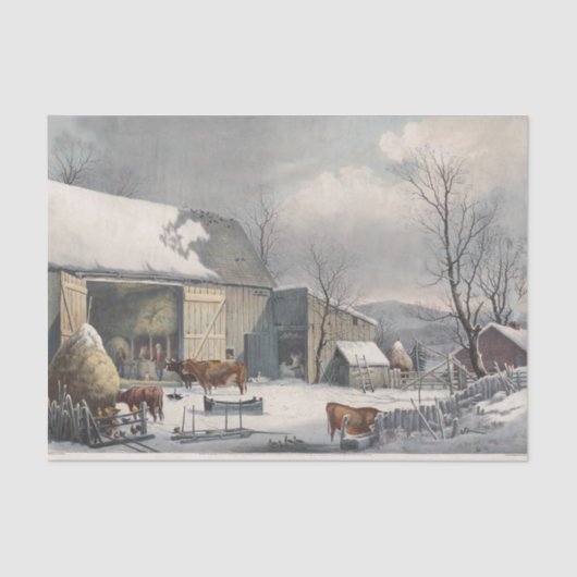 Vintage Weihnachtszwirn Papier WINTER FARM YARD (Vorderseite)