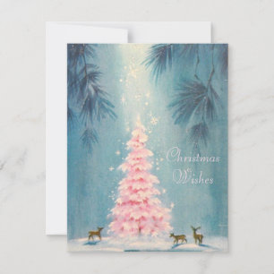 Vintage Weihshirsche um den rosa Baum Feiertagskarte