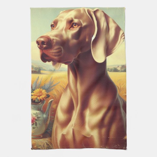 Vintage Weimaraner-Malerei Geschirrtuch (Vertikal)