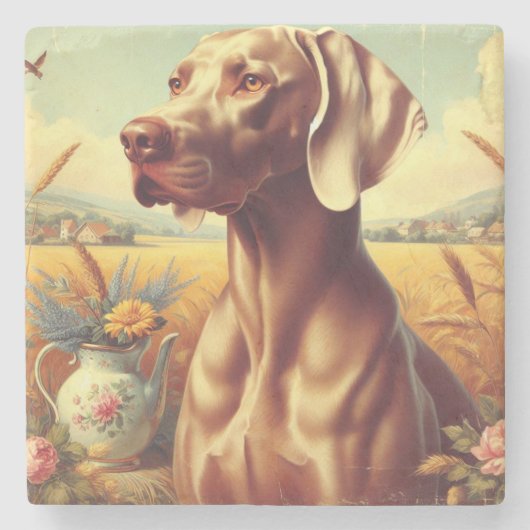 Vintage Weimaraner-Malerei Steinuntersetzer (Vorderseite)