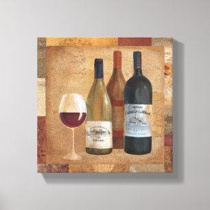 Vintage Wein-Flaschen und Wein-Glas Leinwanddruck