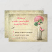 Vintage Weinflasche & rosa Blume Hochzeit Rsvp (Vorne/Hinten)