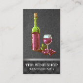 Vintage Weinflasche und Glasskizze | Leder Visitenkarte (Vorderseite)