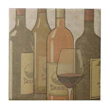Vintage-Weinflaschen-Kachel-Tablett