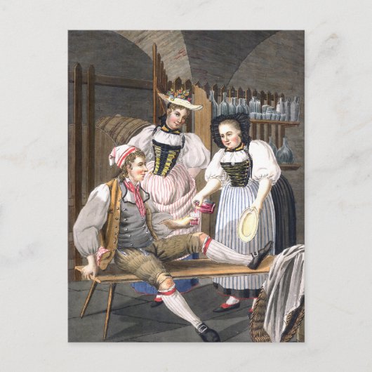 Vintage Weinkellerei Schweizer Getränkeszene Postkarte (Vorderseite)