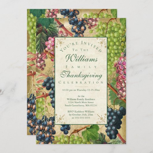 Vintage Weintrauben Einladung (Vorne/Hinten)