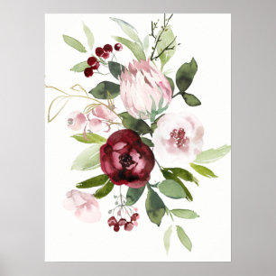 Vintage Weiß Blush Pink Burgunder Protea Blumen Poster