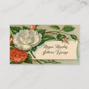 Vintage Weiß Rosa Rosen Elegantes Französisches La Visitenkarte