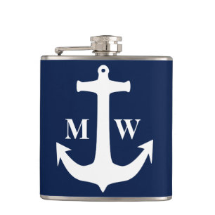 Vintage Weiße Anker Navy Blau Hintergrund Hochzeit Flachmann