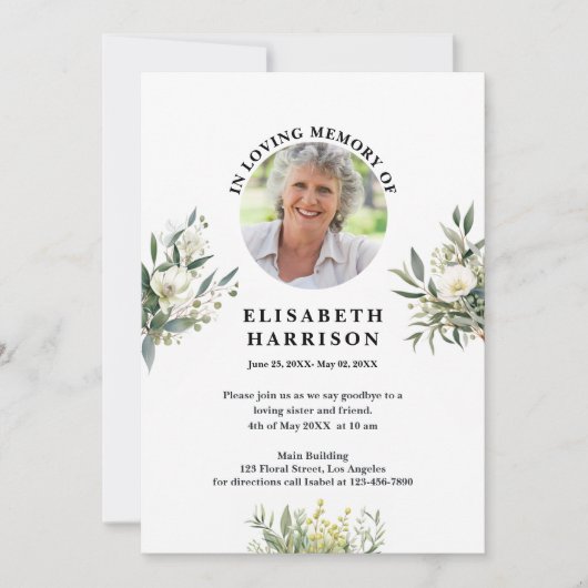 Vintage weiße Blume Beerdigung Einladung (Vorderseite)