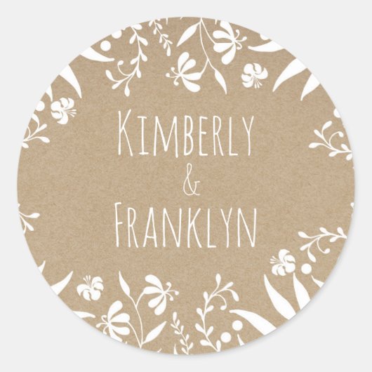 Vintage weiße Blume Elegante Hochzeit Runder Aufkleber (Vorderseite)