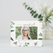 Vintage weiße Blume Foto Abschluss Einladung (Stehend Vorderseite)