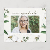 Vintage weiße Blume Foto Abschluss Einladung (Vorderseite)