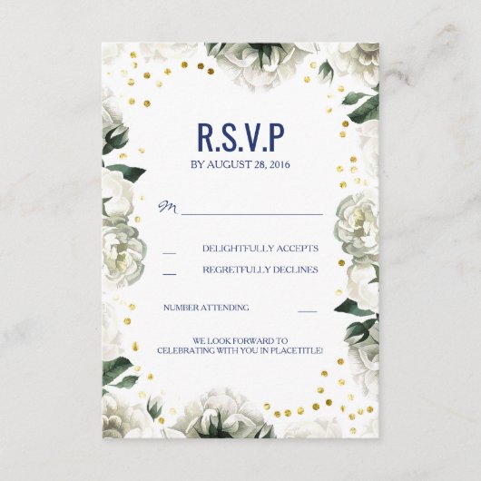 Vintage weiße Blume Hochzeitskarten RSVP Karte (Vorderseite)