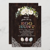 Vintage weiße Blume Spitzen Eierjagd Ostern Einladung (Vorne/Hinten)