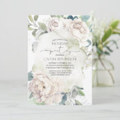 Vintage weiße Blume und Grüne Geburtstag Einladung (Stehend Vorderseite)
