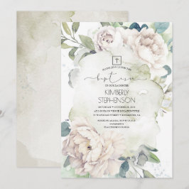 Vintage weiße Blume und Grüntaufe Einladung