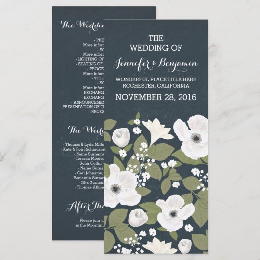 Vintage weiße Blume verrichten Hochzeitsprogramme Programm (Vorne/Hinten)