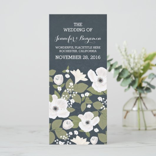 Vintage weiße Blume verrichten Hochzeitsprogramme Programm (Stehend Vorderseite)