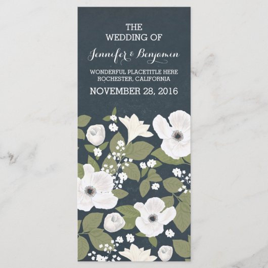 Vintage weiße Blume verrichten Hochzeitsprogramme Programm (Vorderseite)