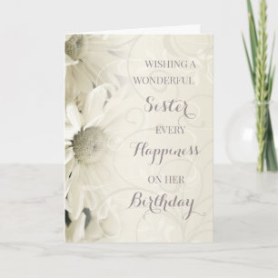 Vintage Weiße Blumen Schwester Geburtstag Karte