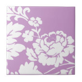 Vintage Weiße Blumensilhouette auf Lavendel Fliese (Vorderseite)