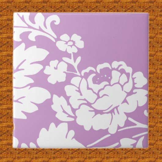 Vintage Weiße Blumensilhouette auf Lavendel Fliese