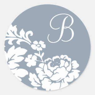 Vintage Weiße Blumensilhouette auf Lavendel Runder Aufkleber