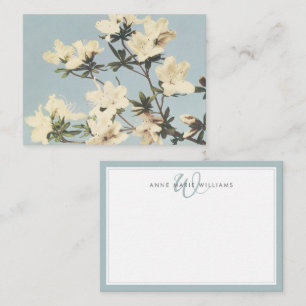 Vintage weiße Creme-Azaleenblüten-Monogramm Mitteilungskarte