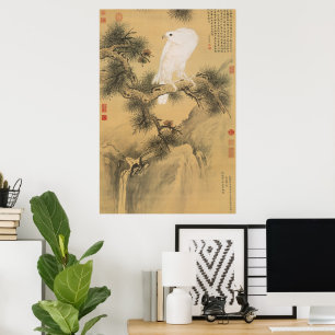 Vintage Weiße Falken auf Chinesischer Kunst-Kiefer Poster