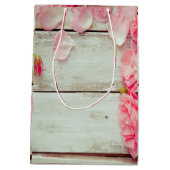 Vintage, weiße Holzwand Rosen, Shabby Chic Mittlere Geschenktüte (Rückseite)