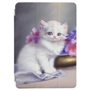 Vintage weiße Kätzchen mit rosa und violetten Blum iPad Air Hülle