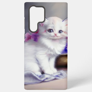 Vintage weiße Kätzchen mit rosa und violetten Blum Samsung Galaxy Hülle