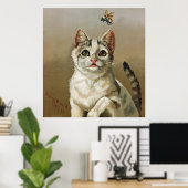 Vintage weiße Katze mit Bienenart-Plakat Poster (Heimbüro)