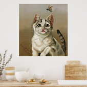Vintage weiße Katze mit Bienenart-Plakat Poster (Küche)