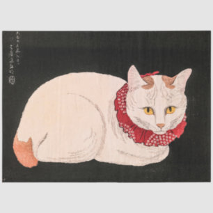 Vintage Weiße Katze - Takahashi Shotei Decoupage  Seidenpapier