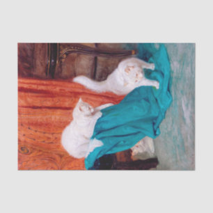 Vintage, weiße Katzen Malerei (nicht KI) Seidenpapier
