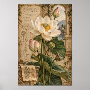 Vintage Weiße Lotus Botanische Wandkunst Poster